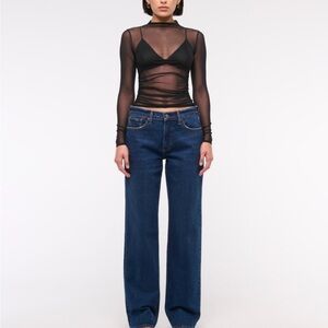 Dark Wash Low Rose Baggy Jeans